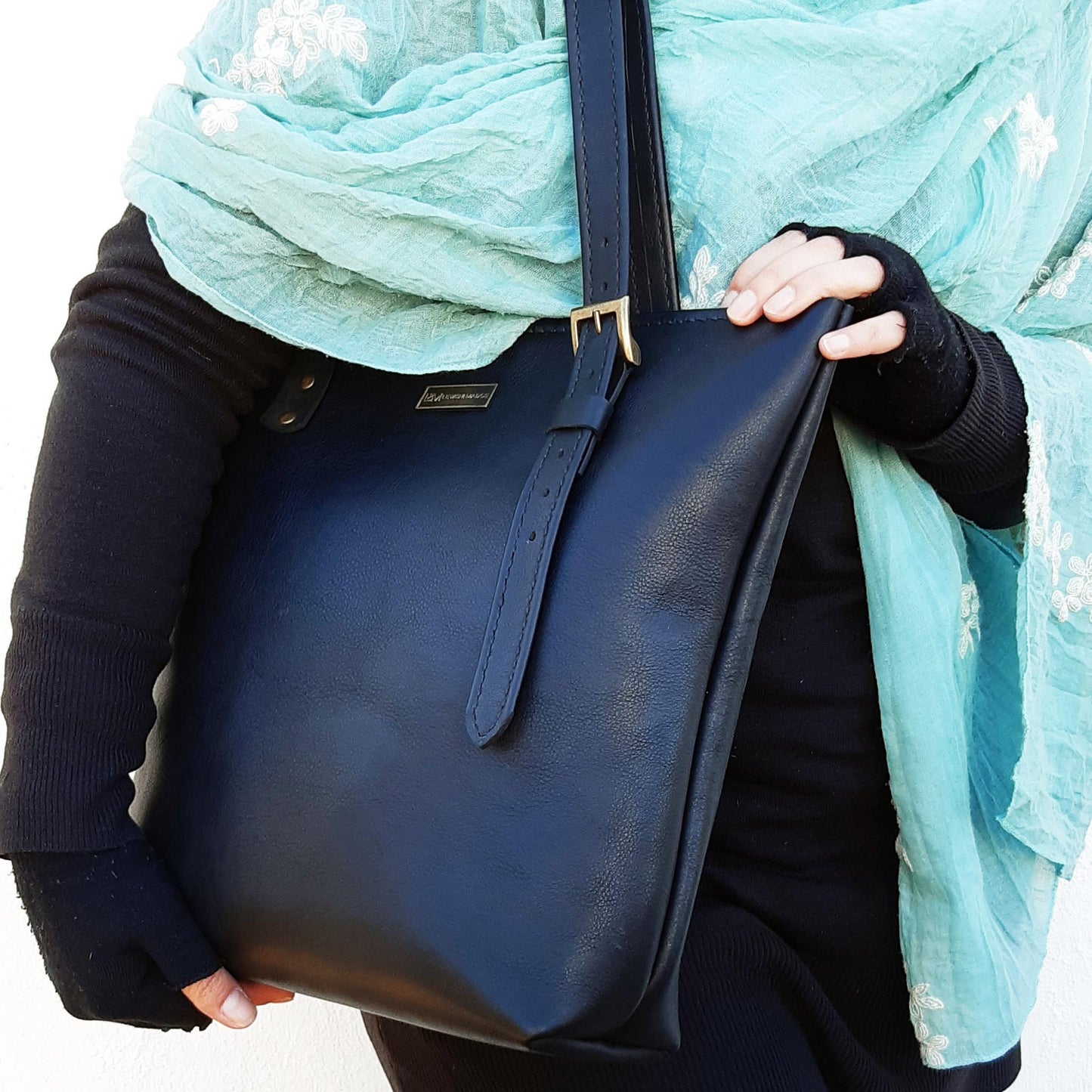 Classic Black Leather Shopper Bag