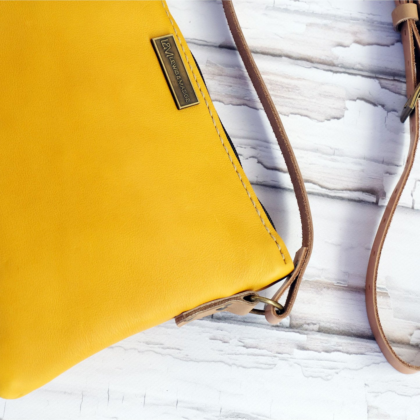 Mustard leather casual sling bag detail