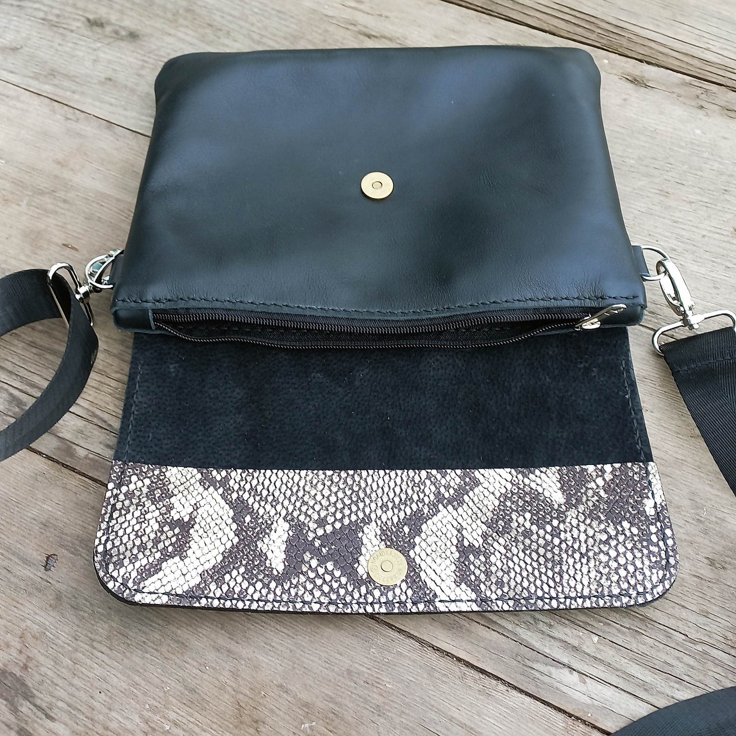 The Classic Sling Bag - Black and Snakeskin print
