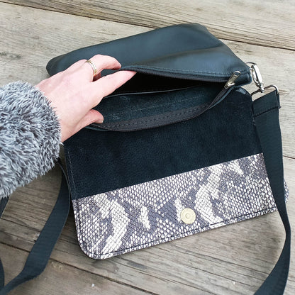 The Classic Sling Bag - Black and Snakeskin print