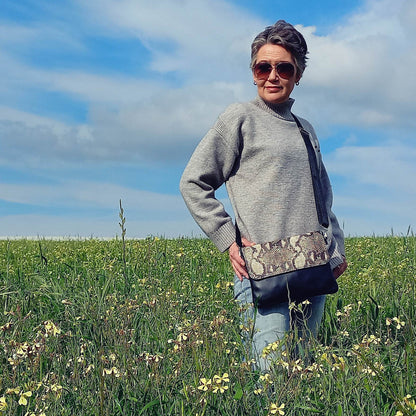 The Classic Sling Bag - Black and Snakeskin print