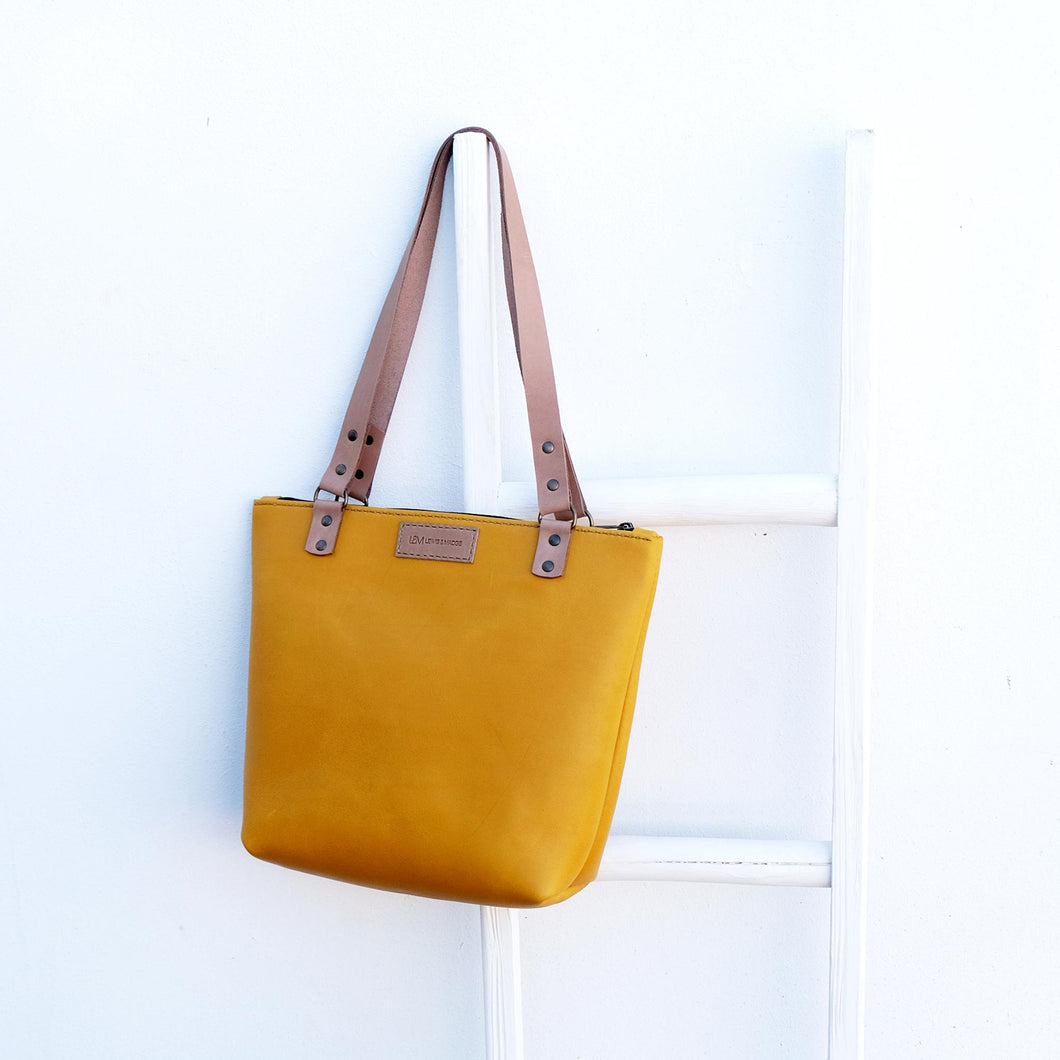 Anna Mustard Leather Shopper Bag