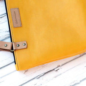Hand stitched Anna Mustard Leather Shopper Bag