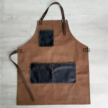 Load image into Gallery viewer, Washed canvas and leather aprons
