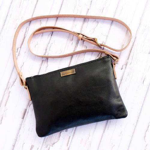 Black Bovine leather casual sling bag
