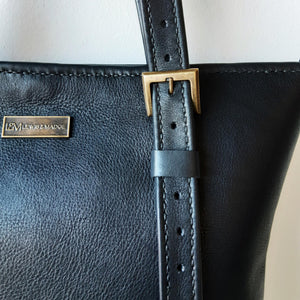 Classic Black Leather Shopper Bag Buckle