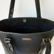 Load image into Gallery viewer, Classic Black Leather Shopper Bag inner pocket
