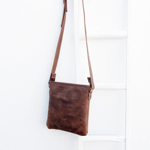 Cross over chocolate brown leather satchel back