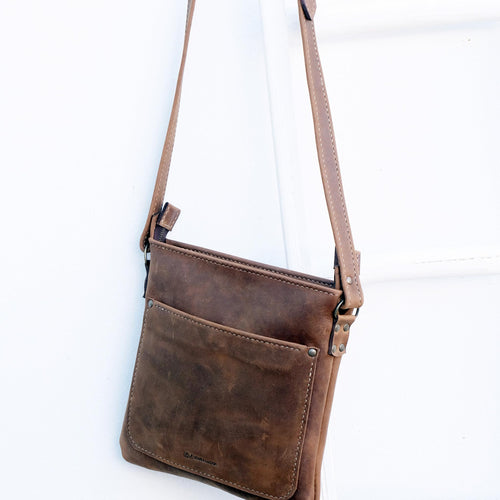 Cross over chocolate brown leather satchel