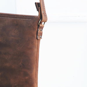 Hand stitched Cross over chocolate brown leather satchel