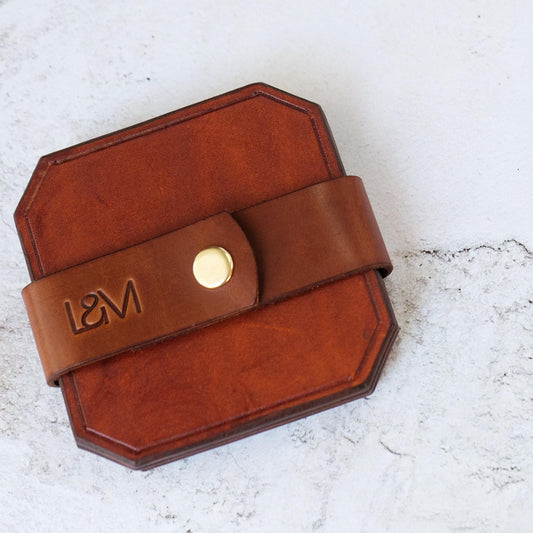 Tan Leather Coaster Set