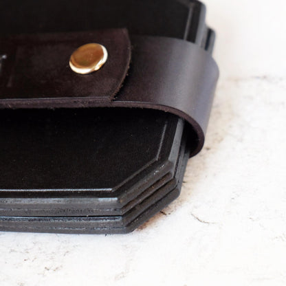 Black Leather Coasters Close up