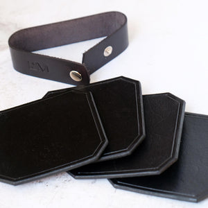 Lewis and Madge Black Leather Coasters