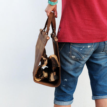 Leather log carrier 